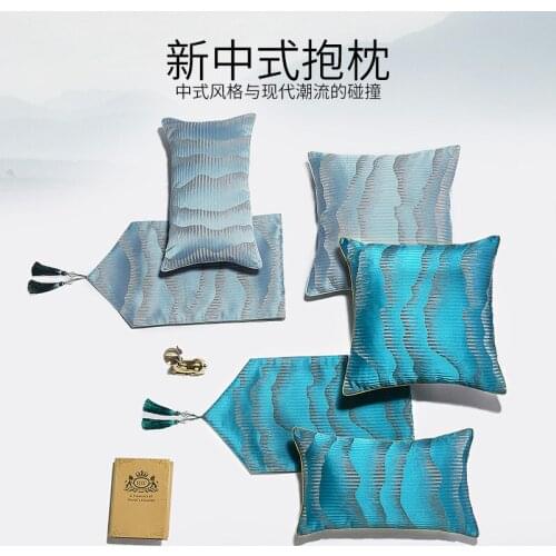 Mountain Jacquard Soft Cushion Cover Waist Pillowcase New Chinese Style Living Room Car Chair Decoration Lack Blue Pillow Cover