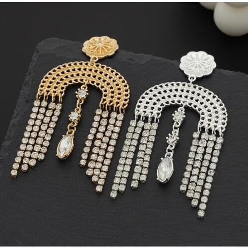 Hypoallergenic Rhinestone Fringe Tassels Flower Disc Stud Chain Statement Chandelier Drop Dangle Ear Studs earrings
