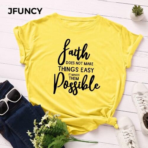 JFUNCY Plus Size Summer Womens T-shirts 100% Cotton T Shirt Creative Letter Print Mom Tshirt Short Sleeve Loose Female Tee Top