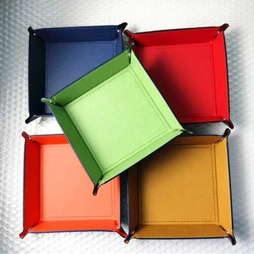 Square Innovative Storage Tray PU Collapsible Storage Box PU Tray Tweezers Desktop Storage Box Dice Tray PU Leather Dice Holder