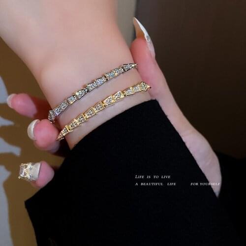 Korean Style Full Diamond Snake Chain Bracelets Noble Bracelets For Women Shiny Metal Texture Jewelry Birthday Anniversary Gifts
