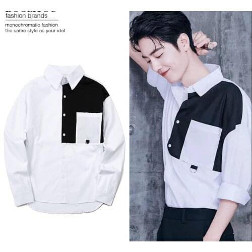 Men Shirts Xiao Zhan Same Shirt 2021 Korean version of the trendy handsome wild casual cotton long-sleeved clothes for men