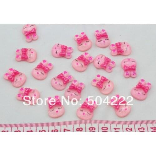 Set of 100pcs Kawaii Glitter Sleepy Girl Bunny Rabbit Cabochon Pink Shiny wholesale free shipping