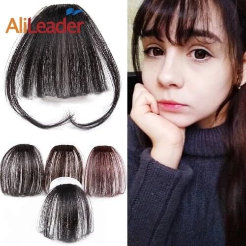 AliLeader Black Brown Blunt Bangs Fringe Natural Hair For Women Air Bangs Synthetic Natural Fake Hair Clip In Hair Extension