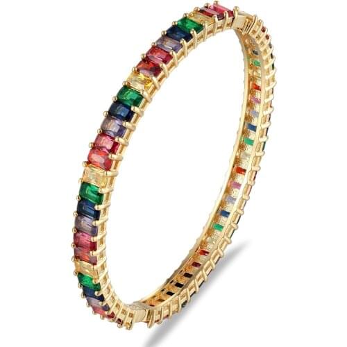 2020 New Bohemian Cuff Bracelet Clip-on Buckle Rainbow CZ Stone Bangles For Women Fashion Jewelry Charm Jewelry Accessories