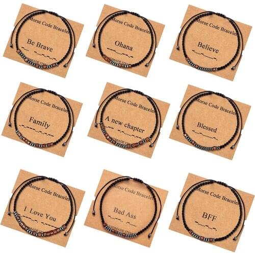 2021 New Morse Code Bracelets Creative Black Stone Beaded Handmade Cards Couple Bracelets Gift Bracelets