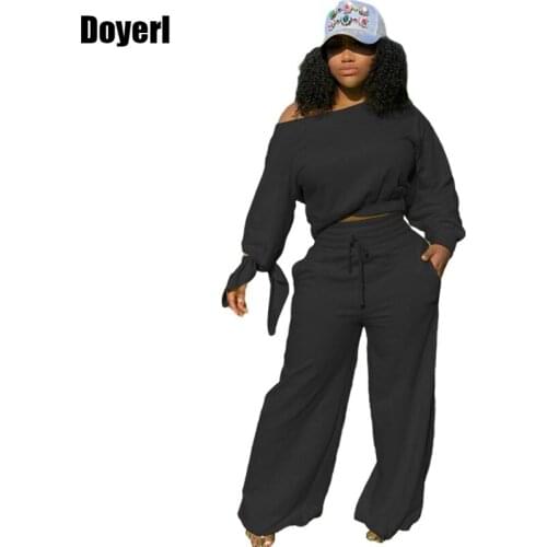 Solid 2 Piece Sets Womens Outfits Winter Fall Crop Top Wide Leg Pants Suits for Women Lounge Set Plus Size Casual Matching Sets