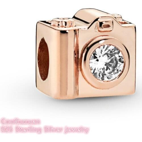 Autumn 100% 925 Sterling Silver love camera Charm rose gold beads Fits Original Pandora bracelets Jewelry Making