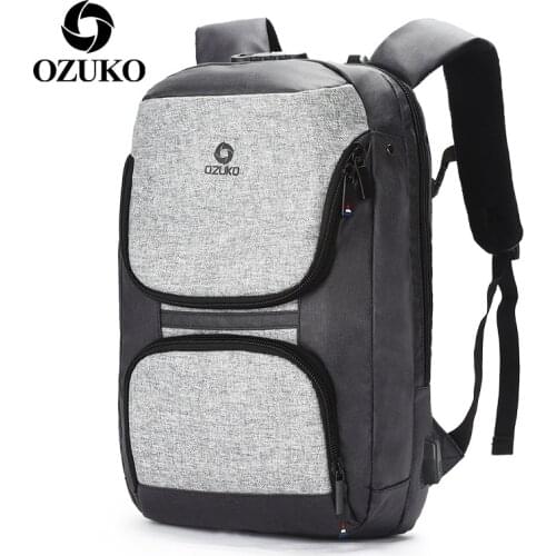 OZUKO Mens Backpack with Zipper Lock Waterproof School Bags USB Laptop Backpacks Multifunction Anti-thief Travel Luggage Bags