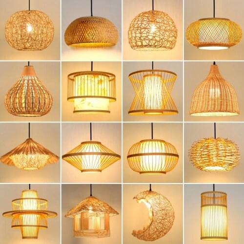 Rattan Pendant Lamp Bamboo Wood Creative Personality Hand Knitted Simple Living Room Bamboo Light Fixture Hanging Lamp