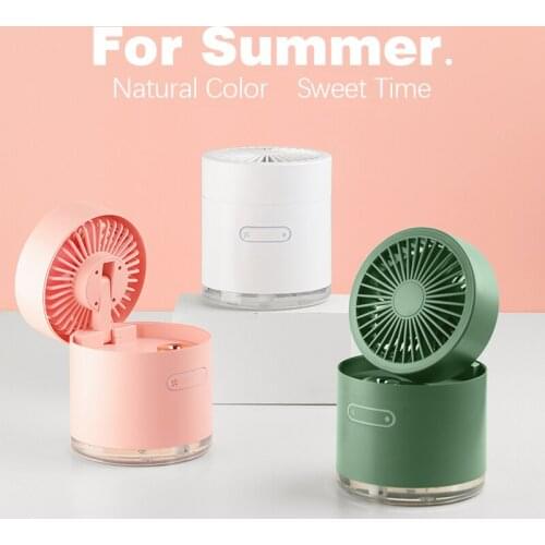 Portable Mini Electric Fan with Humidifier+ Light Stronger Vibration Power 3 Mode Dense Cool Steam Outlet Air Diffuser Foldable