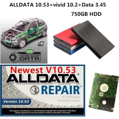 2021 hot auto repair software alldata 10.53 with vivid v10.2 and data 3.45 in 750gb hdd usb3.0 support online installation