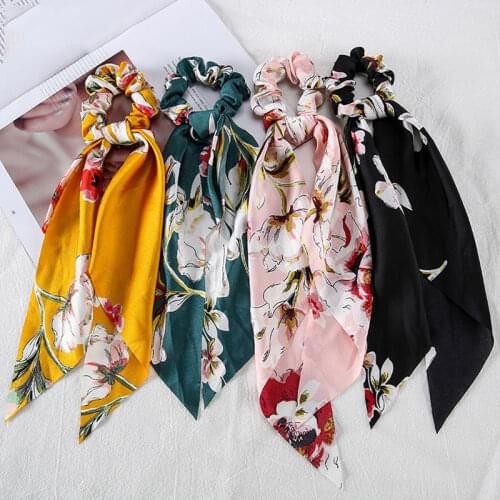 Bow Streamers Women Girls Ponytail Hair Band Hair Rope Floral Print Hair Ring Hair Scrunchies Elastic Hair Ties Hair Accessories