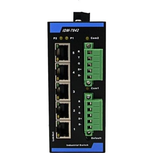 Modbus gateway 2 channel optical isolation RS485/232 serial port 5 port Ethernet switch modbus tcp, baud rate: 300bps~230400bps