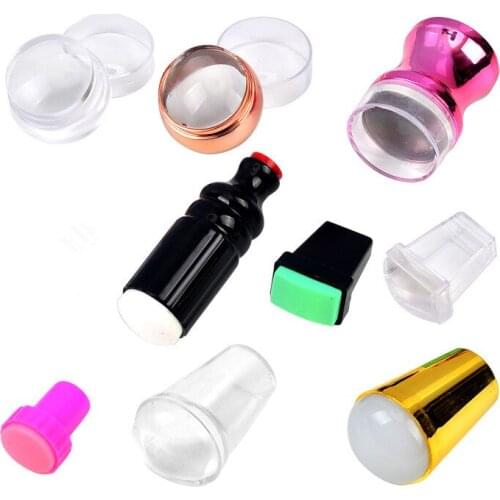 10 Types New Design Pure Clear Jelly Silicone Nail Art Stamper Scraper with Cap Transparent Nail Stamp Stamping Tools Nail Art
