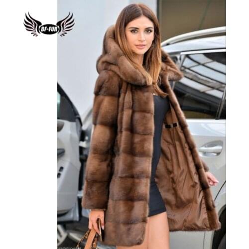 BFFUR Top Grade Mink Fur Coats For Women Winter Fashion Real Fur Coat Full Pelt Mink Jackets Natural Woman Overcoats With Hood