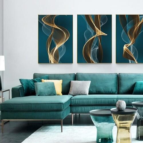 Modern Abstract Art Posters and Prints Wall Art Canvas Painting Gold Tape Birds Pictures for Living Room Home Decor No Frame