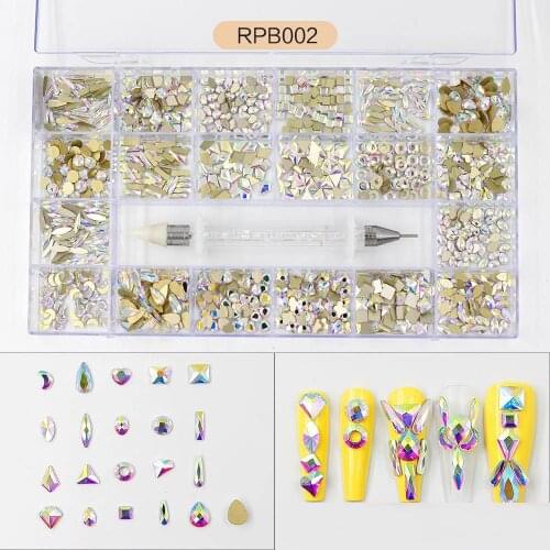 Swarovsky 9 Models 21 Grid Crystal AB 3D Flatback Glass Nail Art Rhinestones Fancy Shaped Crystals for DIY Nails Art Decorations