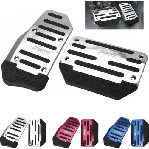 2pcs/set Universal Car Aluminum Automatic Gear Brake Accelerator Non-Slip Foot Pedal Pad Cover Red Bulb Silver For Kia BMW Audi