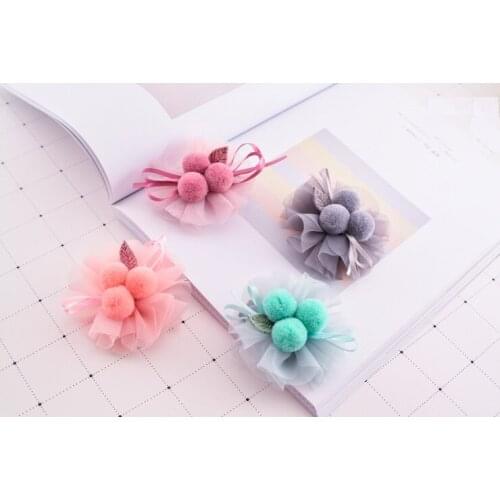 Boutique 20pcs Fashion Korean Cute Pom Pom Gauze Floral Bowkont Hairpins Solid Kawaii Bow Flower Hair Clips Headwear Accessories