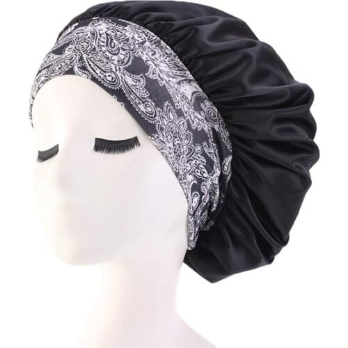 Women Satin Bonnet Cap Fashion Ladies Elastic Wide Band Hair Protect Head Cover Night Sleep Hat