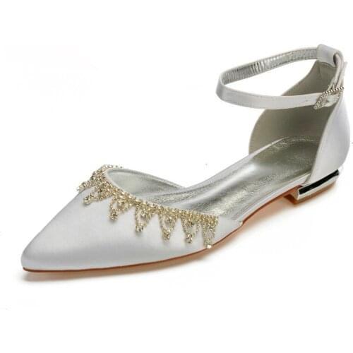 Creativesugar pointed toe D'orsay lady satin evening dress shoes wedding flats with crystal rhinestone trim ankle strap elegant
