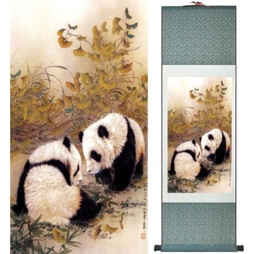 Panda painting traditional Chinese Art Painting silk scroll panda art painting panda picture