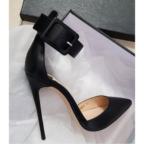 Moraima Snc Sexy Pointed Toe High Heel Sandal for Woman Summer Cutouts Thin Heels Shoes Ankle Strap Stiletto Heels Red Black