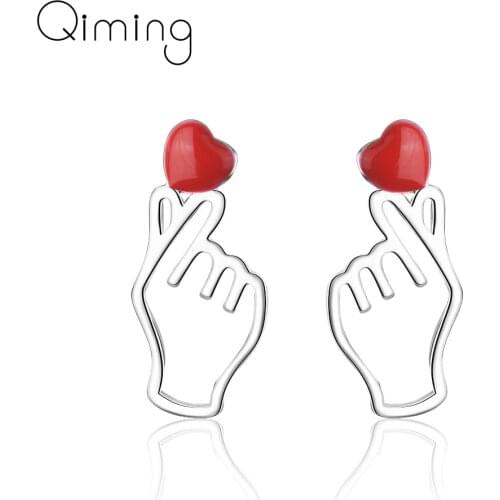 Trendy Korean Finger Heart Earring for Women Love Hand Gesture Stud Earrings Valentines Day Gift Pendientes Bijoux