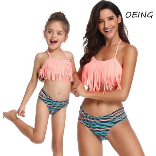 Plus Size High Waisted Swimsuit Tassel Parent-child Outfit Swimming Suit for Women 2 Peice Sets Womens 2021 Bathing Suit Women