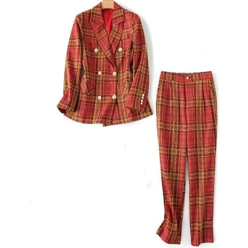 New Women Blazer Two Piece Sets Long Sleeve Blazer Coat Tops Straight Leg Pants Fashion Suit Office Lady Formal Two Piece Set