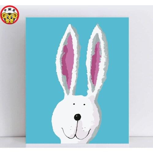 Painting by numbers art paint by number paintings White rabbit blue background 16*20in childhood room decoration painting