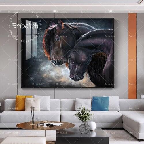 1 Pieces Two Black Horses Modern Home Decor Animals Canvas Paintings For Living Room Pictures Wal Art Office Poster Artworks