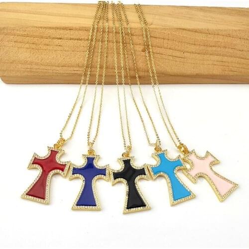 1Pcs Mix Colors New Design Filled Enamel CZ Micro Pave Pendant Fashion charm Necklace Women Girls Jewelry NK490