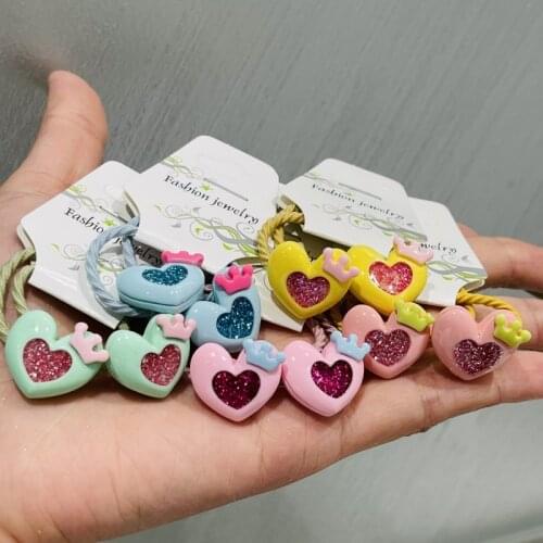 10Pcs/Set Girls Heart Shaped Crown Rubber Elastic Hair Bands Children Ponytail Holder Scrunchie Headband Kids Hair Accessories