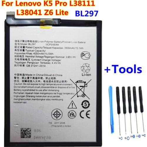 100% High Quality 4050mAh BL297 battery for Lenovo K5 Pro L38111 L38041 Z6 Lite 6.3 inch Cell Phone