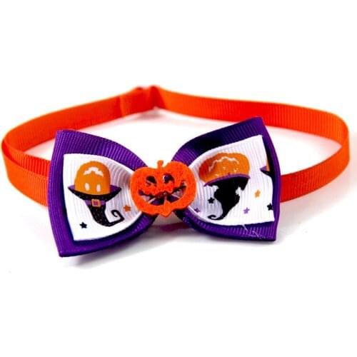 300PCS / LOT Dog Collar Halloween Pet Bow Tie Orange Pumpkin Pet Holiday Accessory