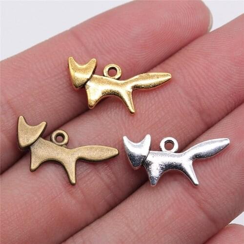 40pcs 20x10mm Pendant Little Fox Animal Fox Charm Pendants For Jewelry Making Antique Silver Color Fox Pendants