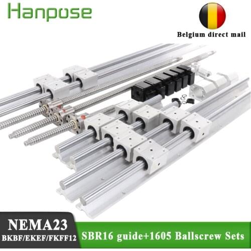 6PCS SBR16 linear guide12PCS SBR16UU slider SFU1605 ball screw nut seat + BKBF12 EKEF12 support seat NEMA23 closed loop motor