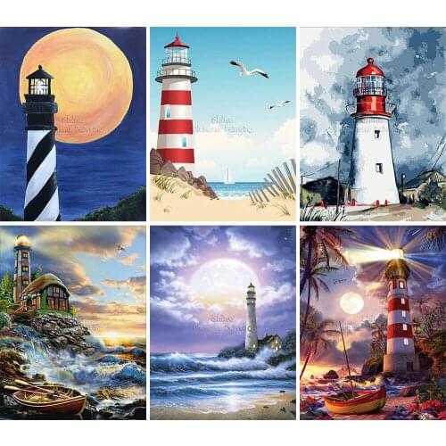 Diamond Painting Lighthouse Ocean Landscape Cartoon 5D DIY Embroidery Art Square Round Mosaic Set Cross Stitch Home Decor Gift