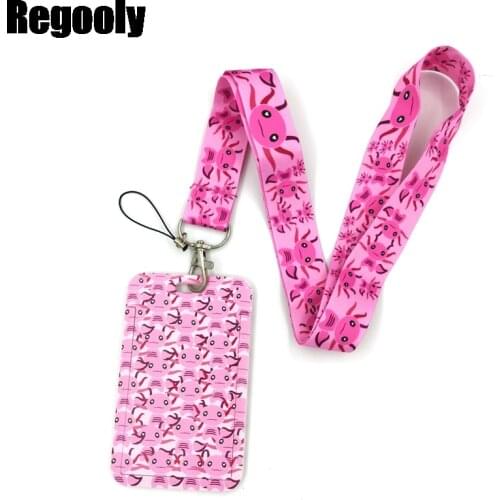 Axolotl Pink Dragon Anime Lanyard Badge Holder ID Card Lanyards Mobile Phone Rope Key Lanyard Neck Straps Keychain Key Ring