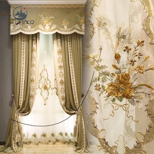 AS Custom High-end French Flannel Embroidery Light Luxury Atmospheric Home Decoration Curtains for Living Dining Room Bedroom