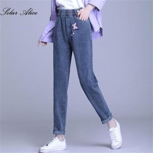 Free Shipping 2020 Womens Autumn And Winter New High Waist Elastic Waist Harem Jeans Stretch Slimming Plus Size Casual Pants