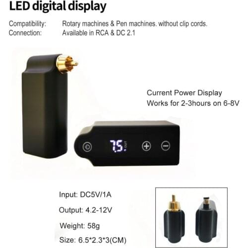 Wireless Tattoo Power Supplies Mini Wireless Tattoo Power Supply for Tattoo Machines RCA and DC Connection Available Rechargable