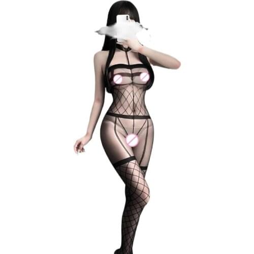 Suspender Bodystockings Sex Catsuit Lace Sexy Lingerie Mesh Transparent Bodysuit Erotic Underwear Sexi Women Crotchless Jumpsuit