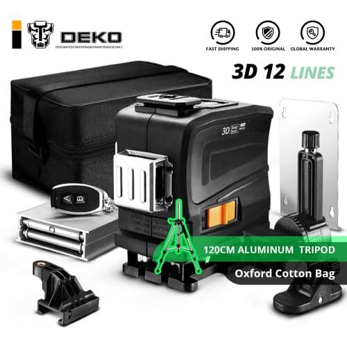 DEKO 12 Lines 3D Green light Horizontal&Vertical Lines Laser Level with Remote Control,High-Precision, Self-Leveling,Tripod