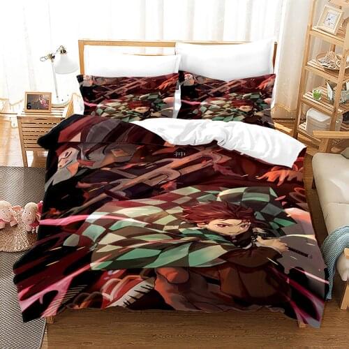 Demon Slayer Bedding Set Single Twin Full Queen King Size Demon Slayer Bed Set Children Kid Bedroom Duvetcover Sets 3D Print 006