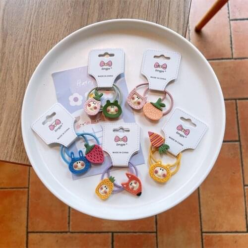 2PCS New Cute Orange Fox Cartoon Princess Headwear Kids Elastic Hair Bands Children Ropes Girls Accessories Baby Headdress