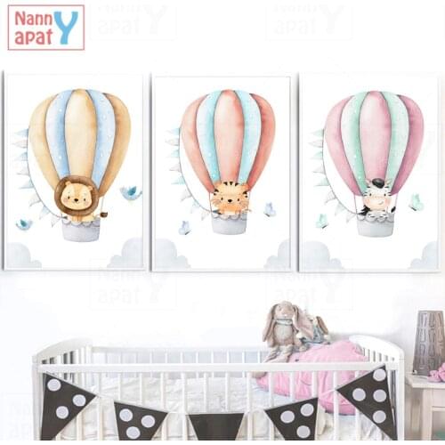 Baby Kids Bedroom Decoration Colorful Balloon Lion Giraffe Tiger Zebra Posters and Prints Wall Art Canvas Painting Home Decor