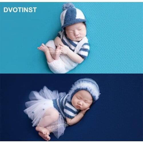 Dvotinst Newborn Baby Photography Props Cute Navy Striped Outfits Set Rompers Hat Dress Studio Shoots Accessories Photo Props